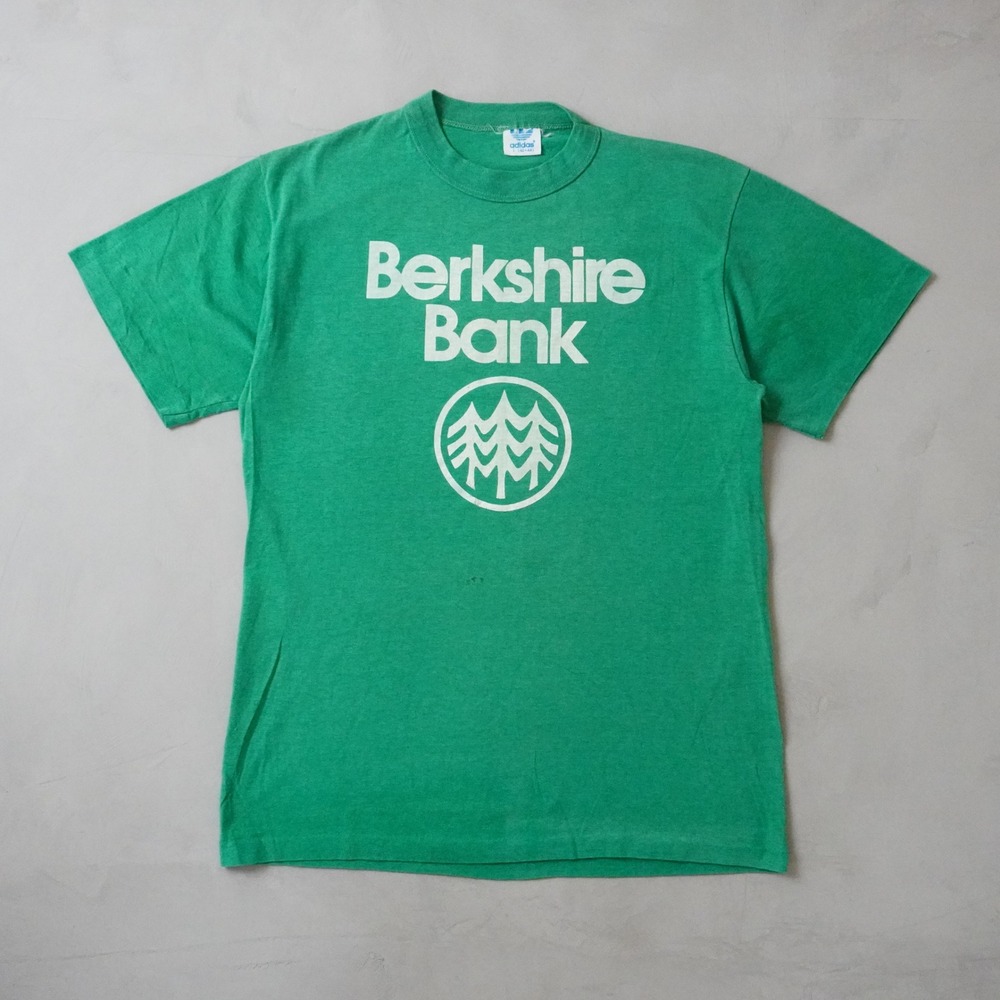 Vintage Adidas Berkshire Bank T-Shirt Large Mens 80s Green Trefoil Tag 50/50 USA